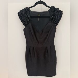 Laundry By Shelli Segal Black embellished Cap-Sleeve Mini Dress